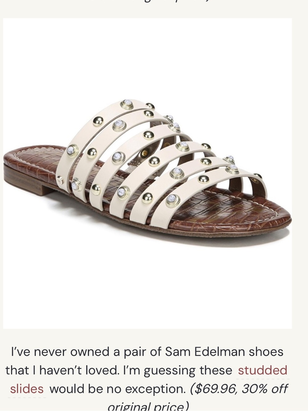 Sam Edelman Cream Multi-Stud Strappy Slide Sandaly
